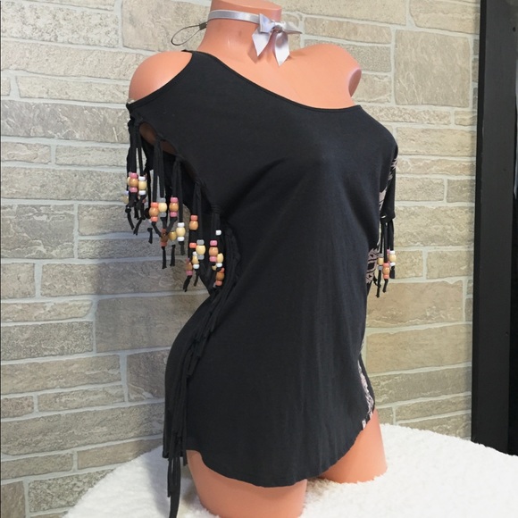 Handmade  Cold Shoulder Top w beads - Picture 2 of 6